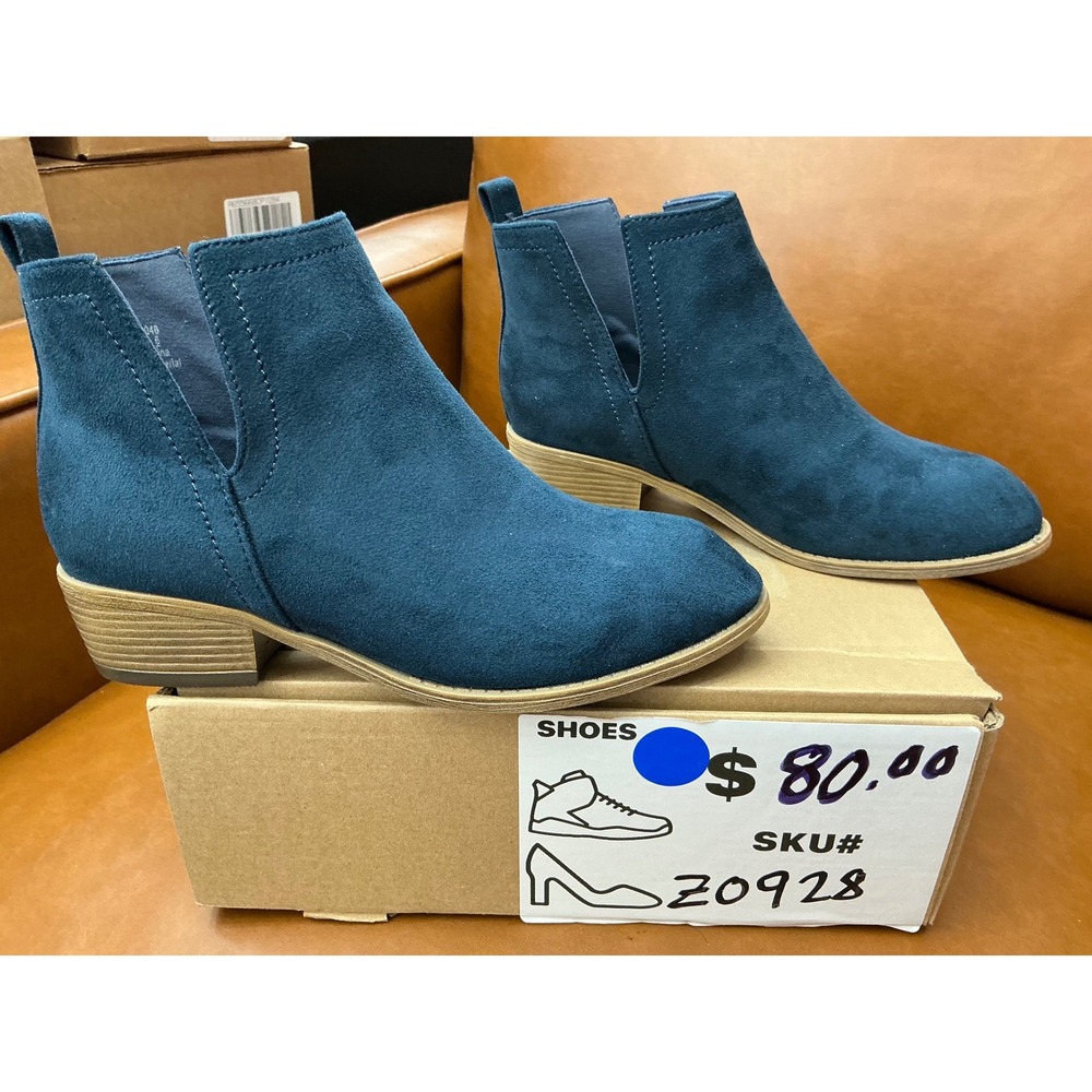 WD-RIMI Ankle Boots Womens Size 6 Blue Excellent Cutout Low Block Heel Booties - Picture 7 of 8